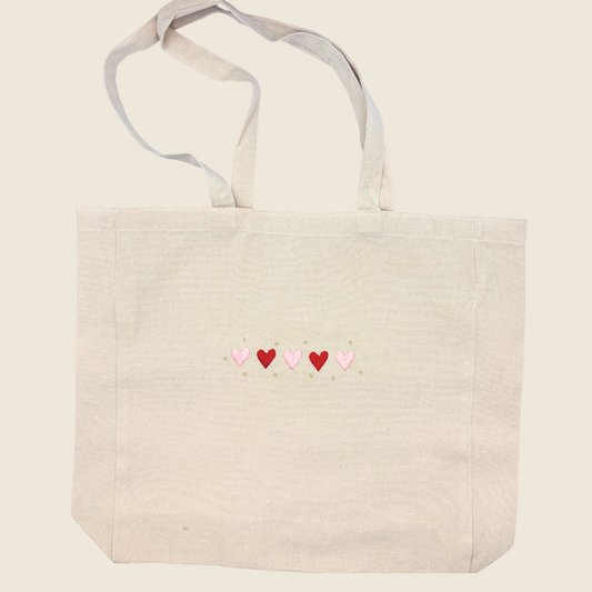 Canvas Bag with Heart Embroidery